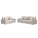 Nolan Beige Linen Fabric Sofa and Loveseat Living Room Set with Pillows and Interchangeable Legs