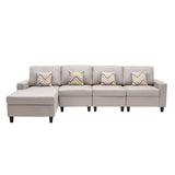 Nolan Beige Linen Fabric 4Pc Reversible Sectional Sofa Chaise with Pillows and Interchangeable Legs