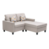 Nolan Beige Linen Fabric 2-Seater Reversible Sofa Chaise with Pillows and Interchangeable Legs