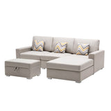 Nolan Beige Linen Fabric 4Pc Reversible Sofa Chaise with Interchangeable Legs, Storage Ottoman, and Pillows