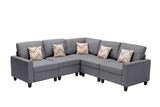 Nolan Gray Linen Fabric 5Pc Reversible Sectional Sofa with Pillows and Interchangeable Legs