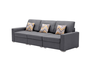 Nolan Gray Linen Fabric Sofa with Pillows and Interchangeable Legs