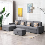 Nolan Gray Linen Fabric 5Pc Reversible Sofa Chaise with Interchangeable Legs, Storage Ottoman, and Pillows