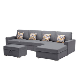 Nolan Gray Linen Fabric 5Pc Reversible Sofa Chaise with Interchangeable Legs, Storage Ottoman, and Pillows