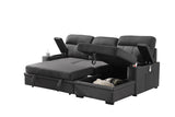 Kaden Gray Fabric Sleeper Sectional Sofa Chaise with Storage Arms and Cupholder