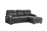 Kaden Gray Fabric Sleeper Sectional Sofa Chaise with Storage Arms and Cupholder