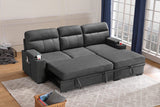 Kaden Gray Fabric Sleeper Sectional Sofa Chaise with Storage Arms and Cupholder