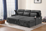 Kaden Gray Fabric Sleeper Sectional Sofa Chaise with Storage Arms and Cupholder