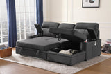 Kaden Gray Fabric Sleeper Sectional Sofa Chaise with Storage Arms and Cupholder