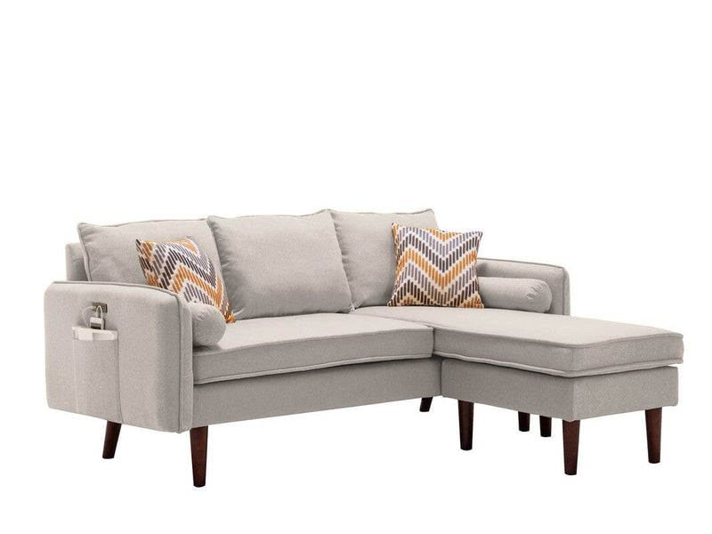 Mia Beige Sectional Sofa Chaise with USB Charger & Pillows