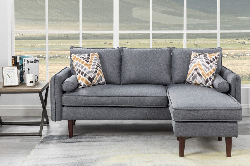 Mia Gray Sectional Sofa Chaise with USB Charger & Pillows