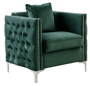 Bayberry Green Velvet Chair with 1 Pillow