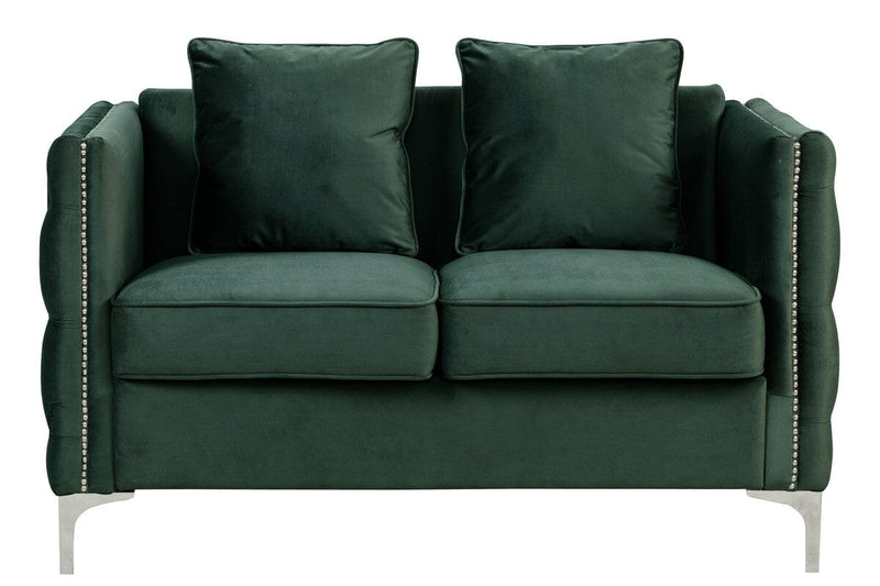 Bayberry Green Velvet Loveseat with 2 Pillows
