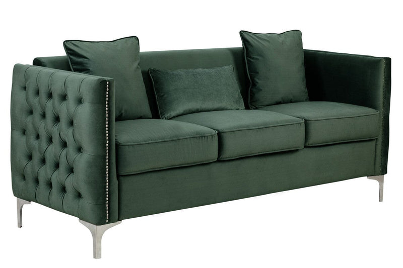 Bayberry Green Velvet Sofa with 3 Pillows