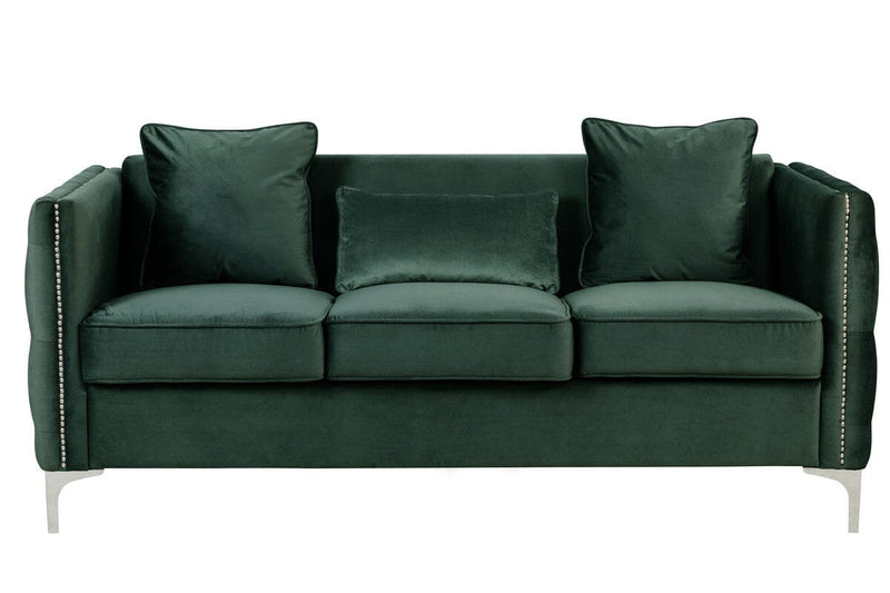 Bayberry Green Velvet Sofa with 3 Pillows