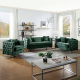 Bayberry Green Velvet Sofa with 3 Pillows