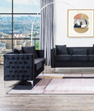 Bayberry Black Velvet Loveseat with 2 Pillows