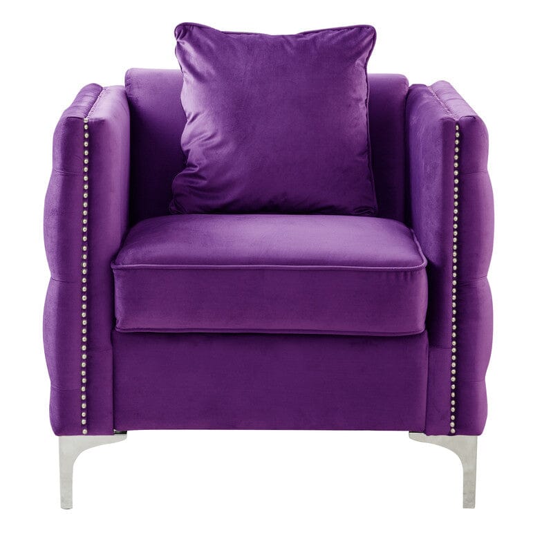 Bayberry Purple Velvet Chair with 1 Pillow
