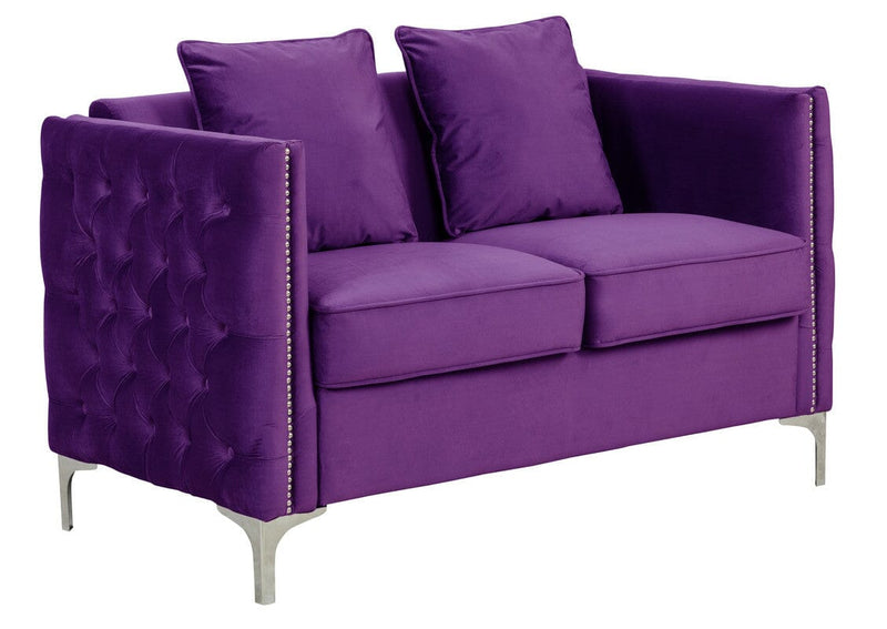 Bayberry Purple Velvet Loveseat with 2 Pillows