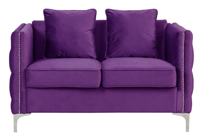Bayberry Purple Velvet Loveseat with 2 Pillows