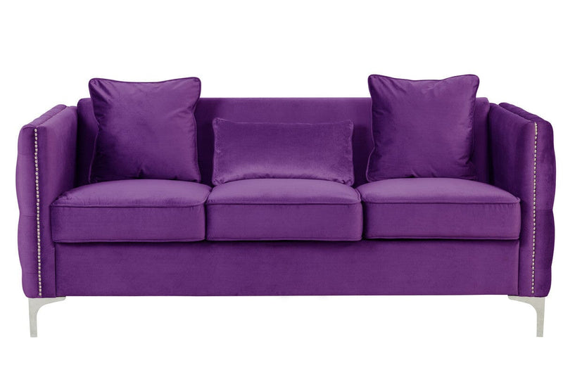 Bayberry Purple Velvet Sofa with 3 Pillows