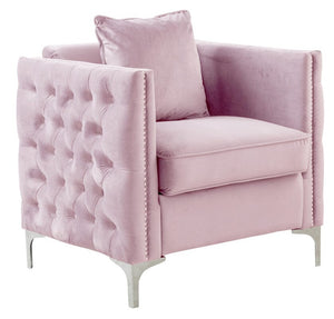 Bayberry Pink Velvet Chair with 1 Pillow