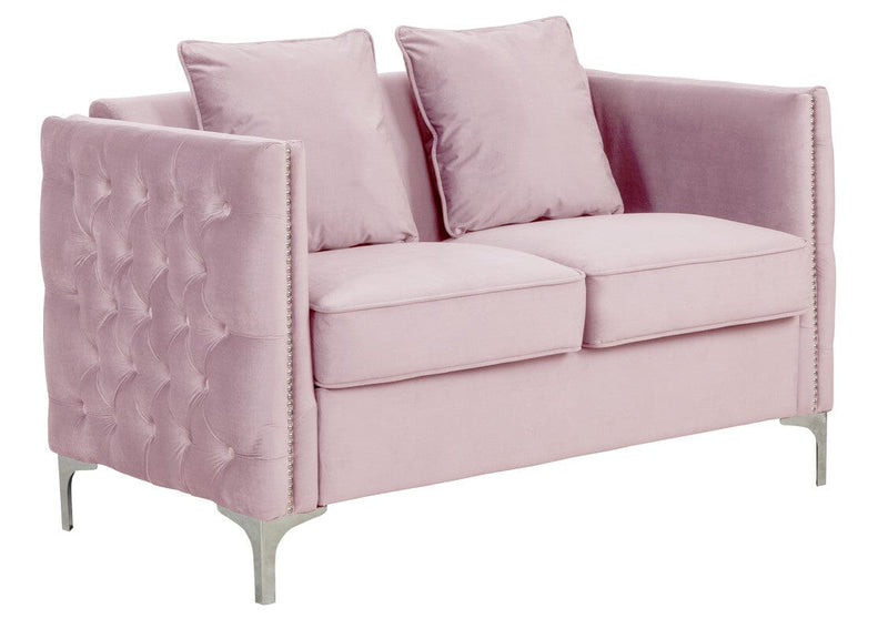 Bayberry Pink Velvet Loveseat with 2 Pillows