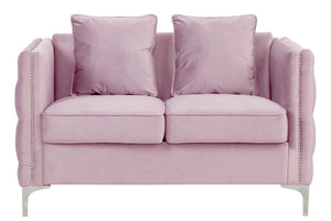 Bayberry Pink Velvet Loveseat with 2 Pillows