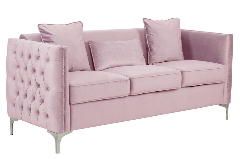 Bayberry Pink Velvet Sofa with 3 Pillows