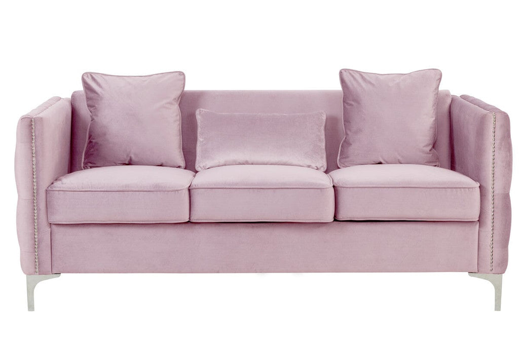 Bayberry Pink Velvet Sofa with 3 Pillows