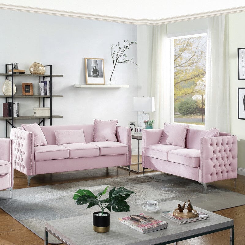 Bayberry Pink Velvet Sofa Loveseat Living Room Set