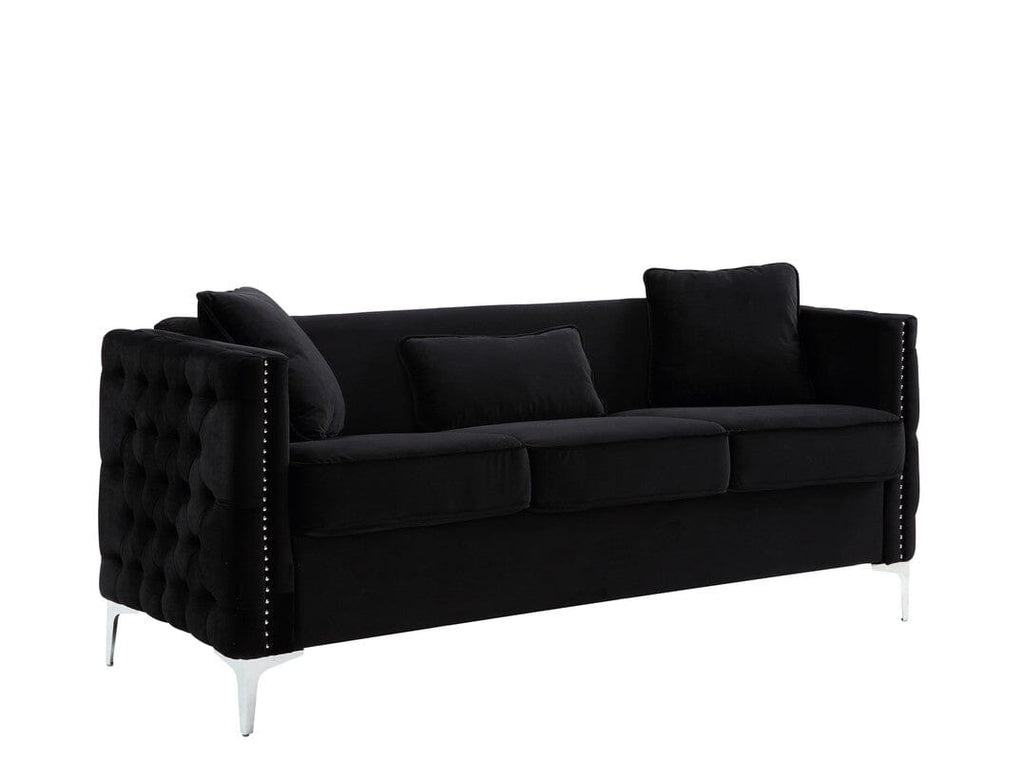 Bayberry Black Velvet Sofa with 3 Pillows