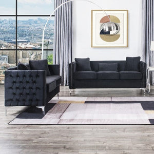 Bayberry Black Velvet Sofa Loveseat Living Room Set