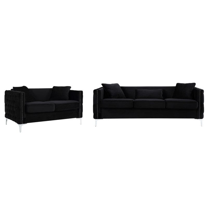 Bayberry Black Velvet Sofa Loveseat Living Room Set | DesignerHardware.com