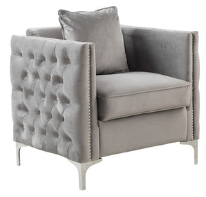 Bayberry Gray Velvet Chair with 1 Pillow