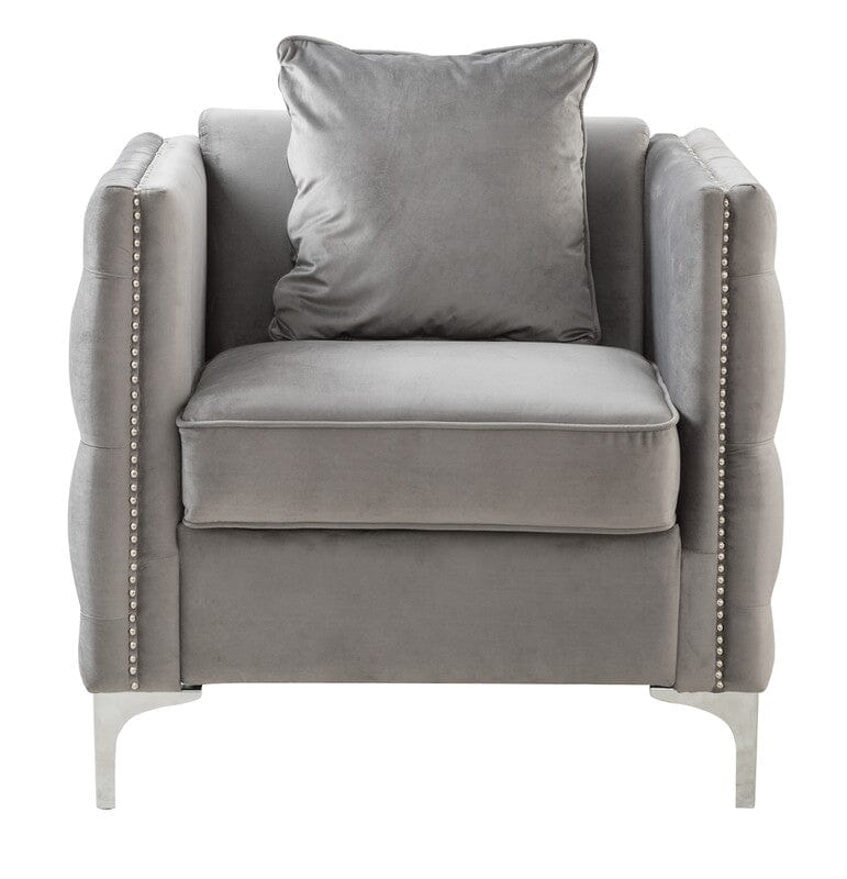 Bayberry Gray Velvet Chair with 1 Pillow