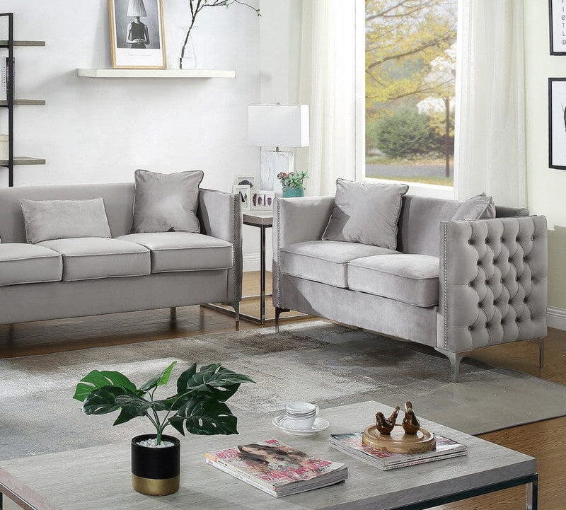 Bayberry Gray Velvet Loveseat with 2 Pillows