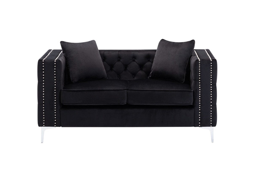 Lorreto Black Velvet Fabric Sofa Loveseat Living Room Set