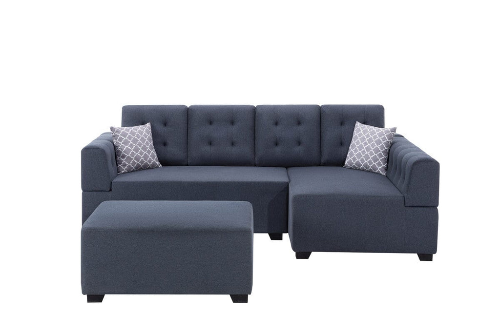 Ordell Dark Gray Linen Fabric Sectional Sofa with Right Facing Chaise Ottoman and Pillows