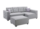 Ordell Light Gray Linen Fabric Sectional Sofa with Right Facing Chaise Ottoman and Pillows
