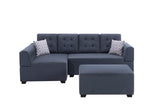 Ordell Dark Gray Linen Fabric Sectional Sofa with Left Facing Chaise Ottoman and Pillows