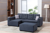 Ordell Dark Gray Linen Fabric Sectional Sofa with Left Facing Chaise Ottoman and Pillows
