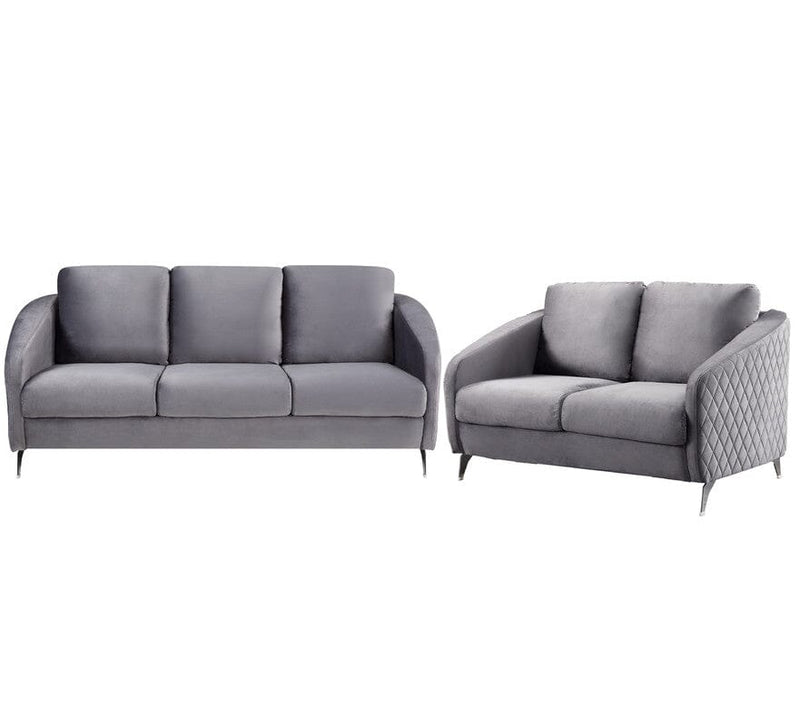 Sofia Gray Velvet Fabric Sofa Loveseat Living Room Set