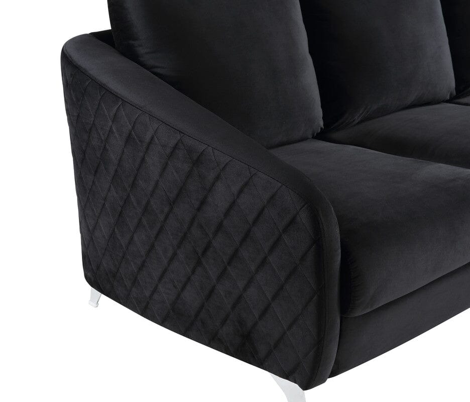 Sofia Black Velvet Fabric Sofa Loveseat Living Room Set ...
