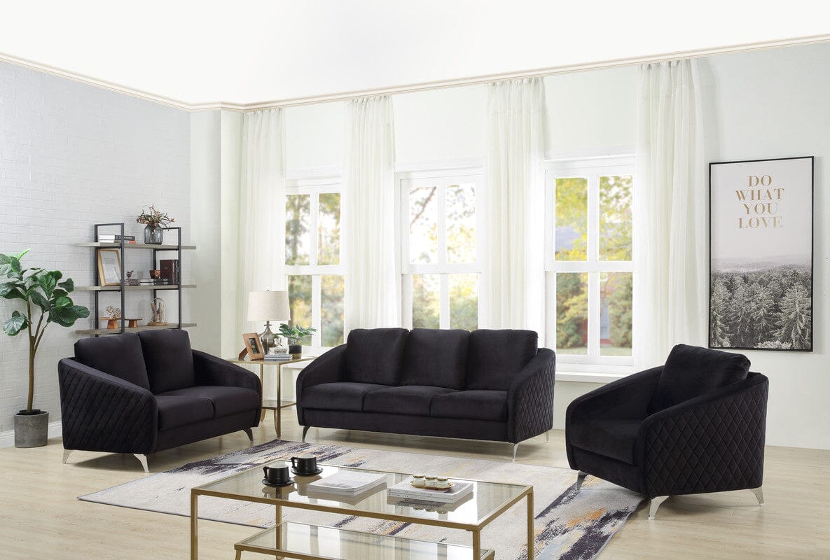 Sofia Black Velvet Fabric Sofa Loveseat Chair Living Room Set ...