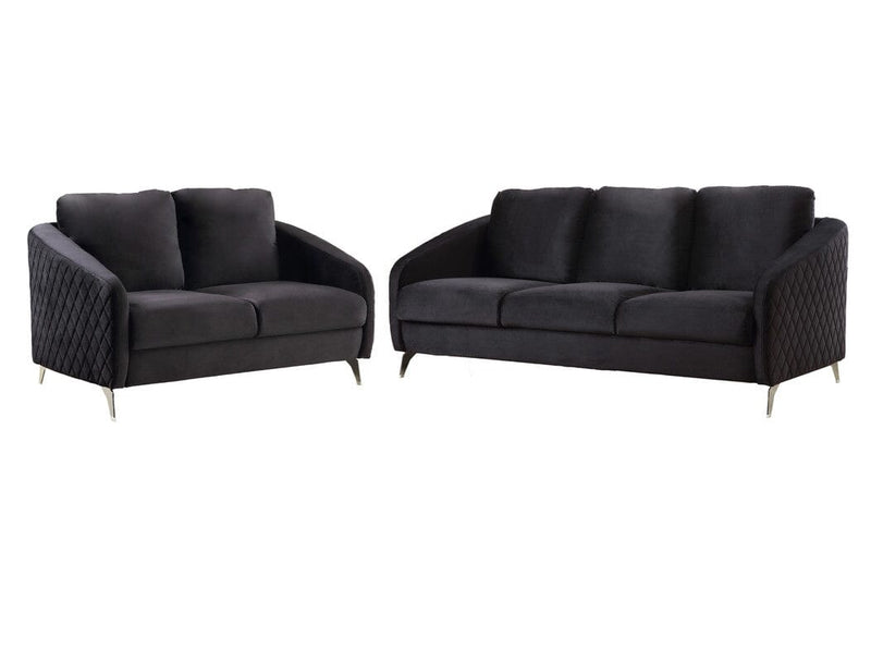 Sofia Black Velvet Fabric Sofa Loveseat Living Room Set