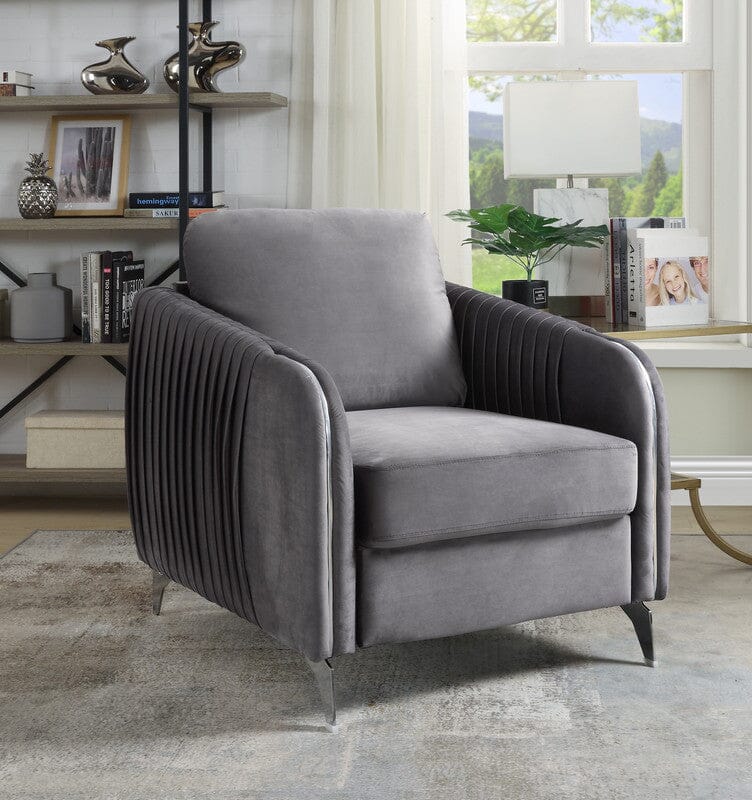 Hathaway Gray Velvet Modern Chic Accent Armchair