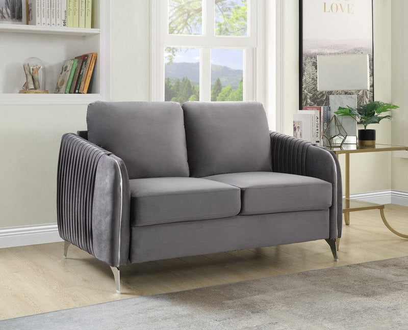 Hathaway Gray Velvet Modern Chic Loveseat Couch