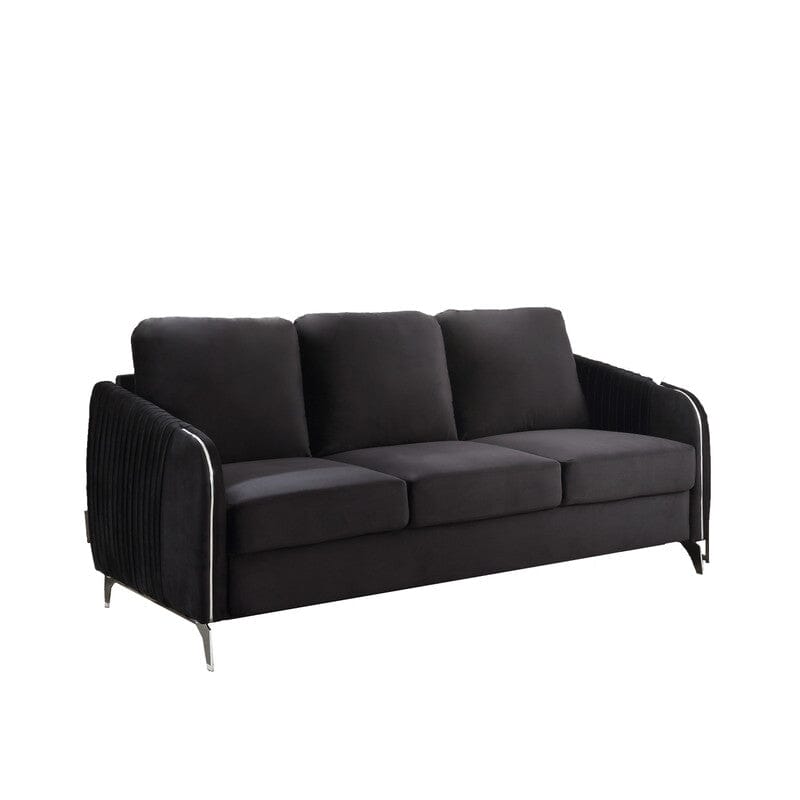 Hathaway Black Velvet Modern Chic Sofa Couch