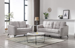 Callie Light Gray Woven Fabric Sofa Loveseat Living Room Set